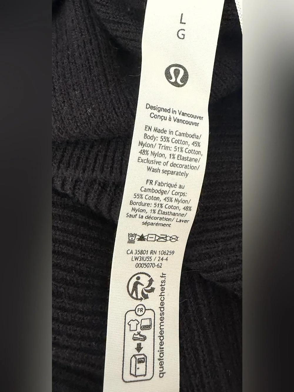 Lululemon Reversible Crossover Ribbed Wrap Sweater Black Large